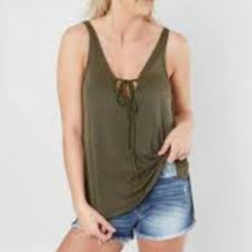 FREE PEOPLEWE THE FREE OLIVE GREEN WOMEN RIBBED SOFT SLEEVELESS TANK SIZE MEDIUM